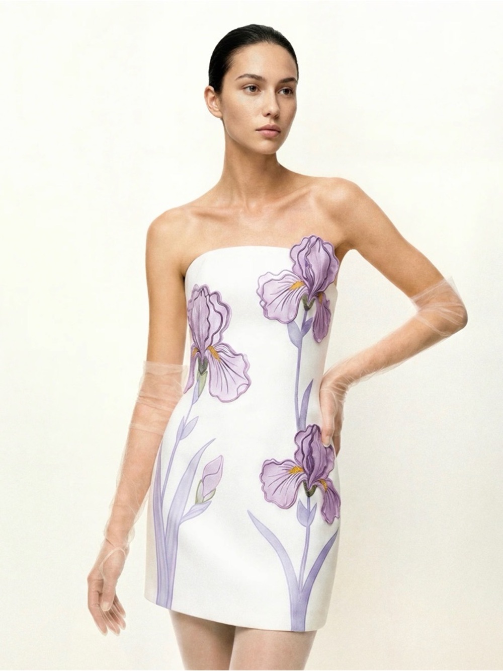 JW PEI White Strapless Mini Dress with Lavender Floral Print